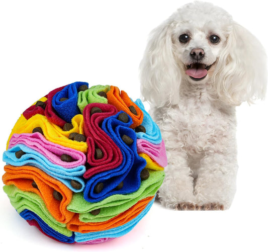 Pet Snuffle Ball, Puzzle Sniffing Interactive Dog Ball for Blind Dogs Training Stress Relief Dog Enrichment Toys Treat Machine Washable (Rainbow Color Upgrade, 10cm)