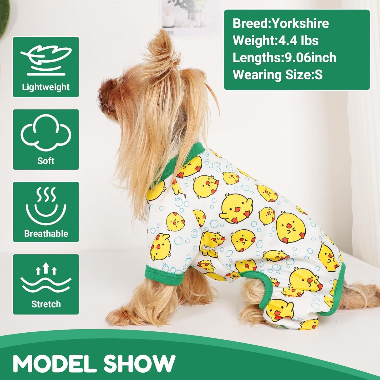 Dog Pajamas Small Sized Dogs Stretchable Summer Dog Clothes Pjs 4 Legs Girl Boy Cute Soft Puppy Outfits Doggie Cat Jammies Jumpsuit Sleeper for Pet, Duckling, XS