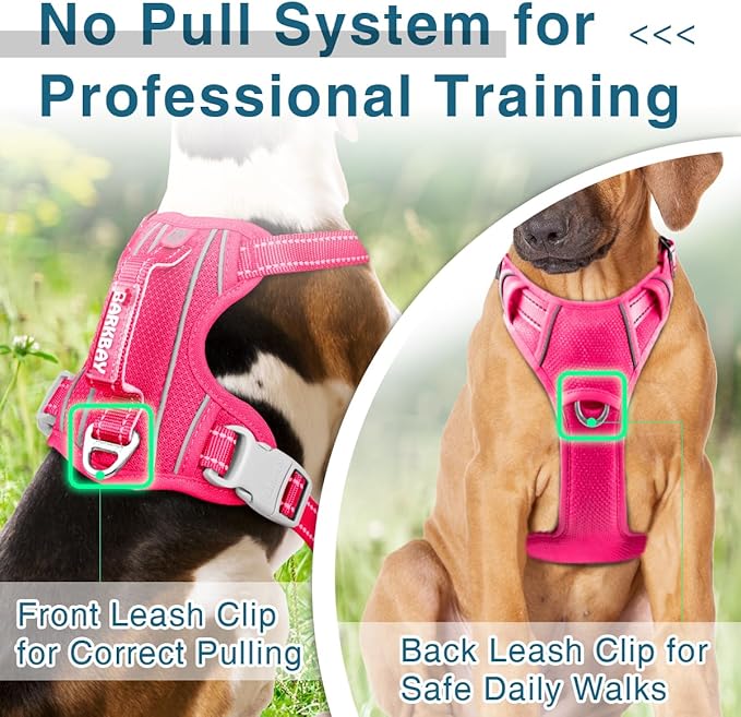 BARKBAY Dog Harness No Pull with ID Tag Pocket - Heavy Duty, Reflective, Easy Control for Large Dogs(Pink,M)