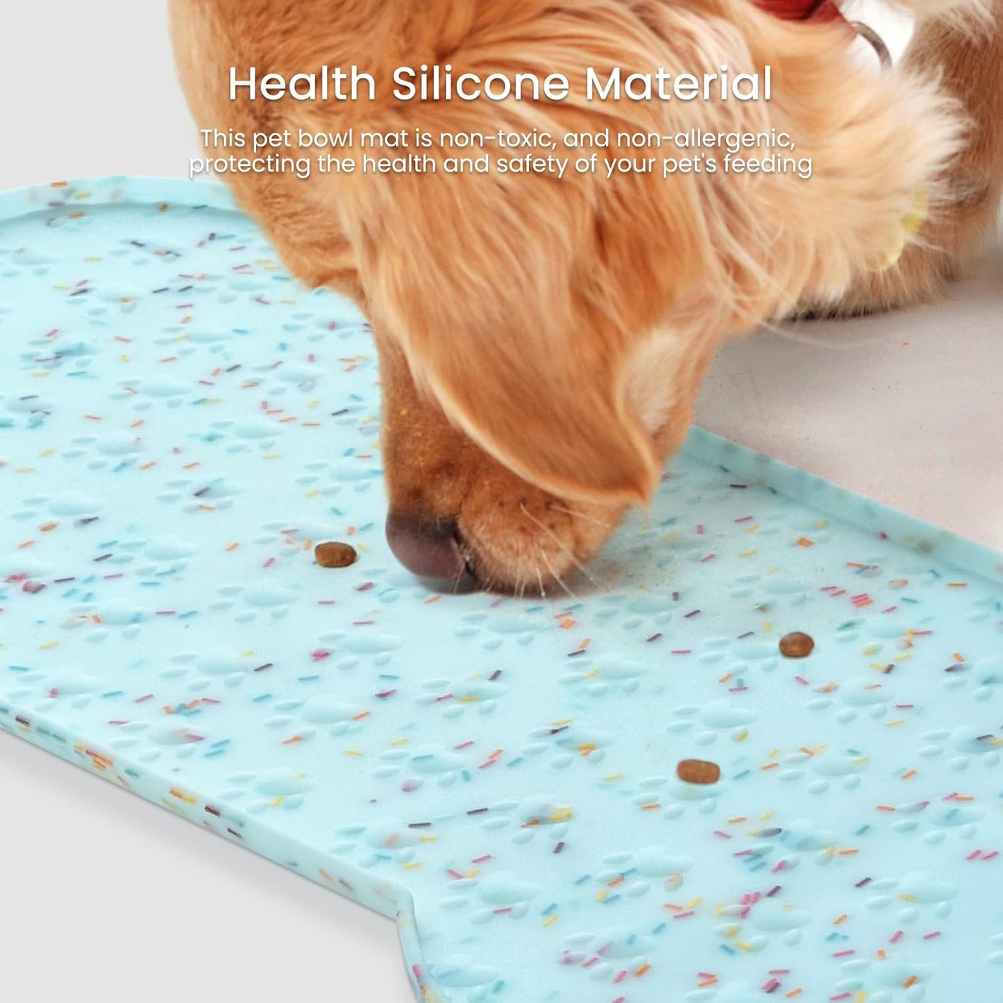 Dog Food Mat Anti-Slip Silicone Dog Bowl Mat Thicker Pet Placemat Waterproof Cat Feeder Pad with Raised Edge Puppy Kitten Feeding Mats Suitable Small Medium-Sized Dogs Cats Eating Tray