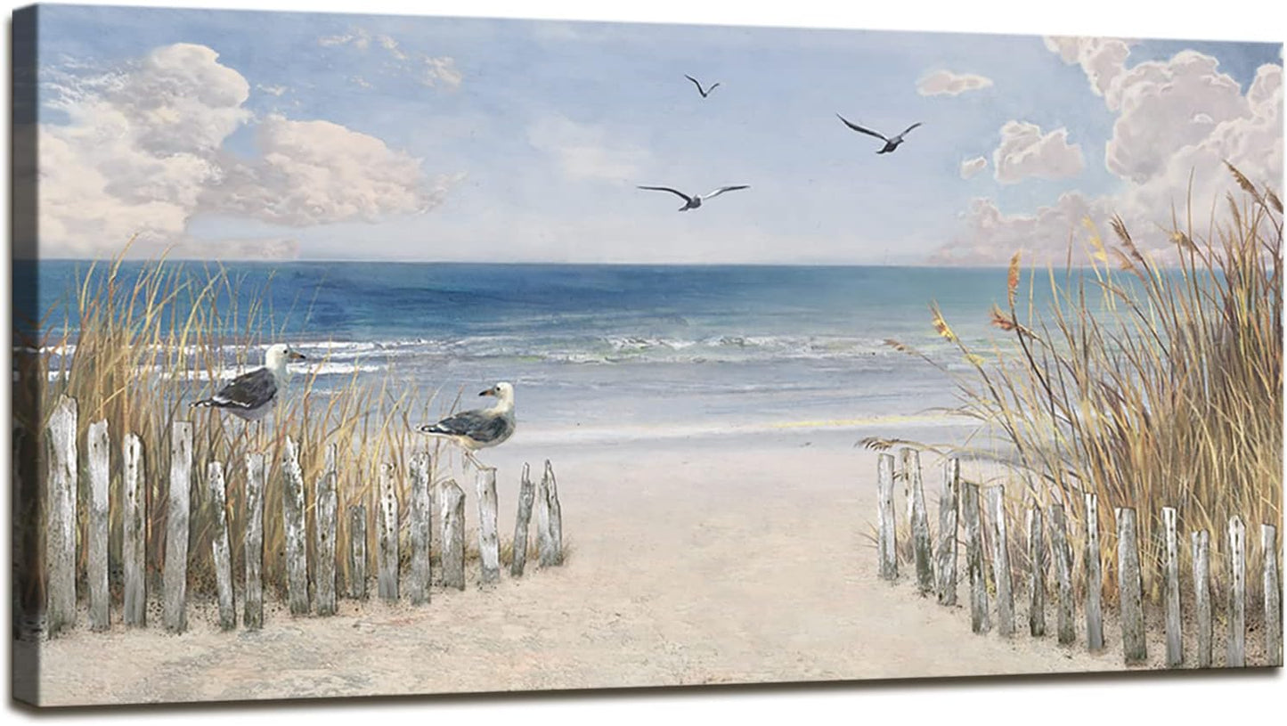 XXMWallArt FC3775 Sandy Beach Wall Art Canvas Print Wall Art Seascape Blue Print Home Decor Abstract Coastal Picture Modern Ocean Artwork for Living Room Bedroom Bathroom Office Decor
