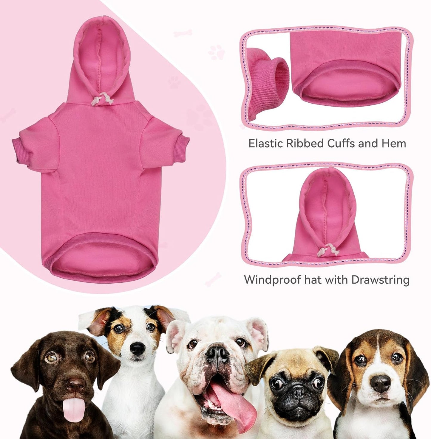 Dog Sweaters for Small Dogs Dog Hoodie Pet Sweater Solid Soft Brushed Fleece Pet Clothes Hoodie Sweatshirt with Pocket(Pink-S)