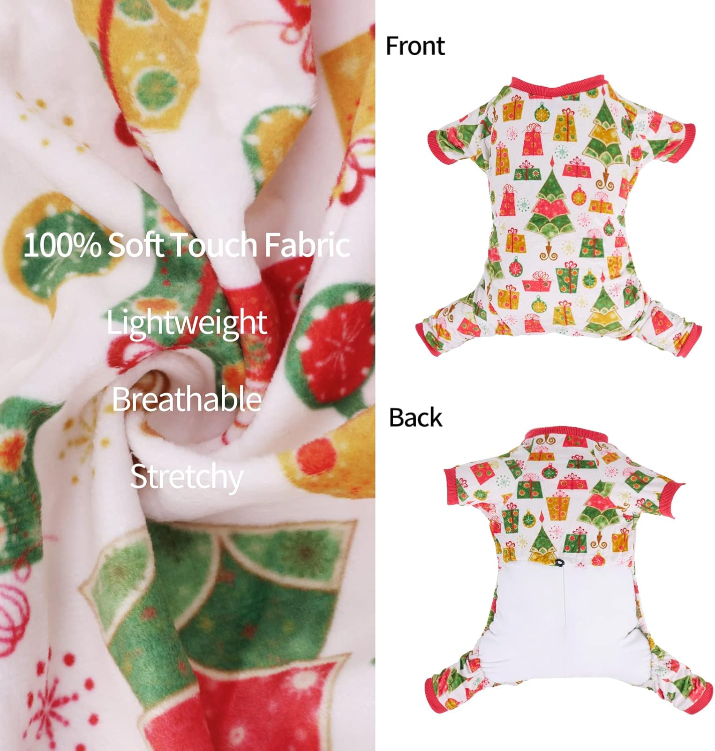 CuteBone Small Dogs Christmas Outfit Soft Puppy Onesies Pjs Dog Pajamas Pet Coat Cat Apparel Comfy Doggie Jumpsuit Bodysuit for All Seasons P17S