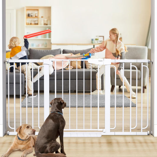 Cumbor 29.7-57" Extra Wide Baby Gate for Stairs, Mom's Choice Awards Winner-Dog Gate for Doorways, Pressure Mounted Walk Through Safety Child Gate for Kids Toddler, Tall Pet Puppy Fence Gate, White