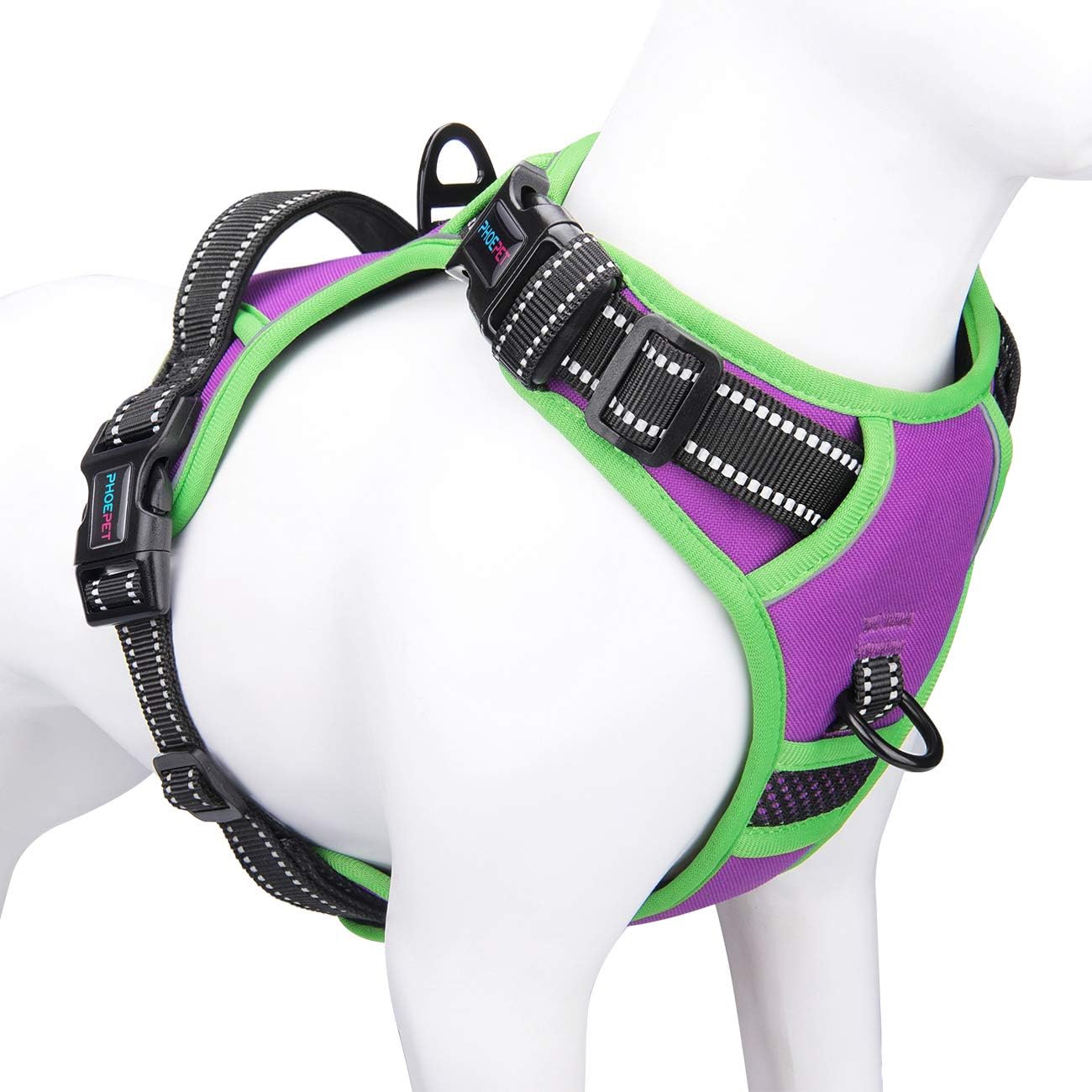 PHOEPET 2019 No Pull Dog Harnesses for Small Dogs Reflective Adjustable Front Clip Vest with Handle 2 Metal Rings 3 Buckles [Easy to Put on & Take Off](XS, Purple)