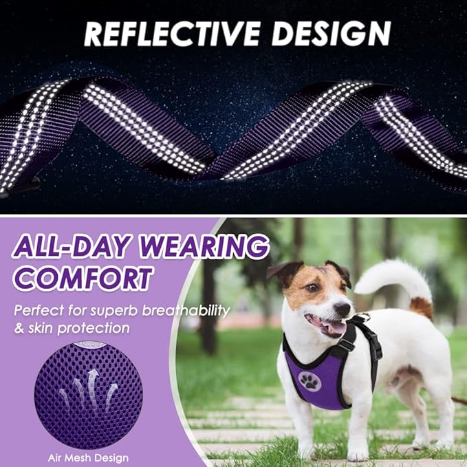 Lukovee Dog Safety Vest Harness with Seatbelt, Seat Belt Adjustable Pet Harnesses Double Breathable Mesh Fabric with Car Vehicle Connector Strap for Dog (Medium, Purple)