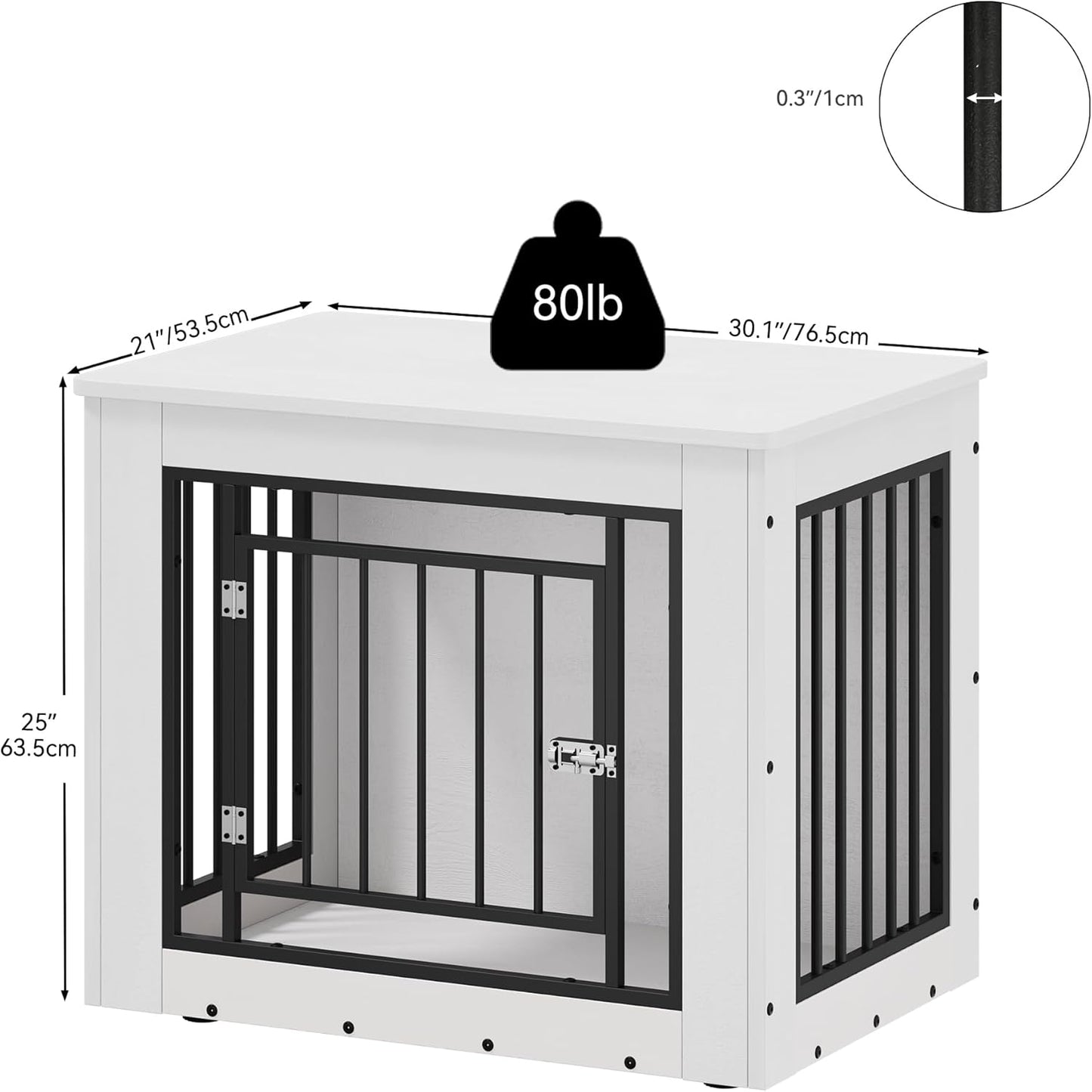 YITAHOME 30.1" L Dog Crate Furniture for Medium Dogs, 2-in-1 Iron-Wood Fusion Dog cage Indoor up to 35 lb, Side End Table, Modern Dogs Kennel with Waterproof Top, Safety Corners,Steel Lock,White