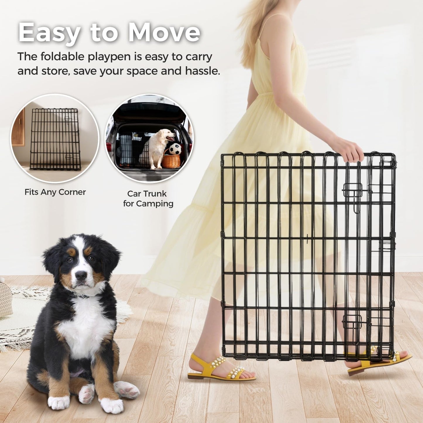 Foldable Dog Playpen 48" Height 8 Panels Metal Exercise Pen No Door - Indoor/Outdoor Dog Play Pen for Medium-Large Dogs, Portable Pet Fence for Yard Garden Camping, Black