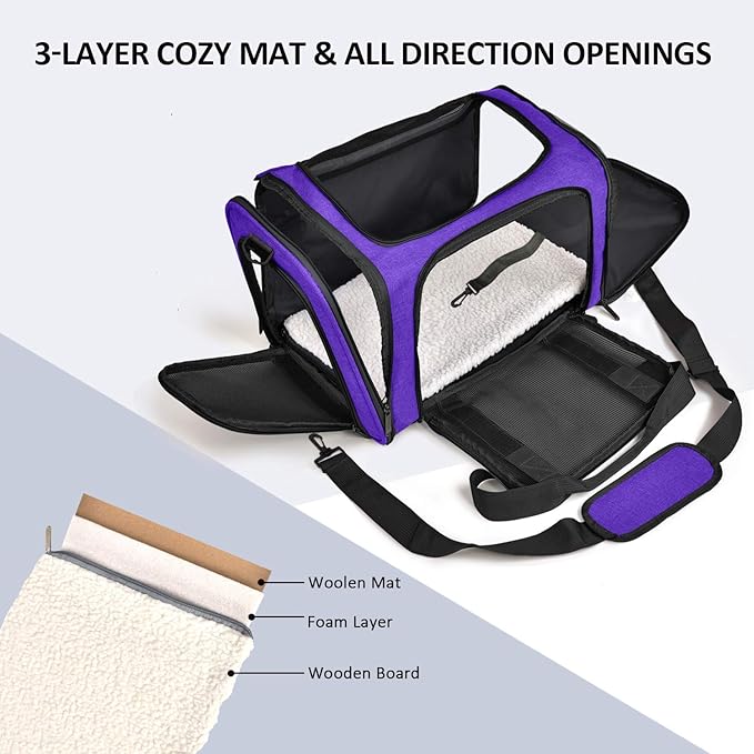 Pet Carrier for Small Medium Cats Dogs Puppies up to 15 Lbs, Airline Approved Small Dog Carrier Soft Sided, Collapsible Travel Puppy Carrier - Purple