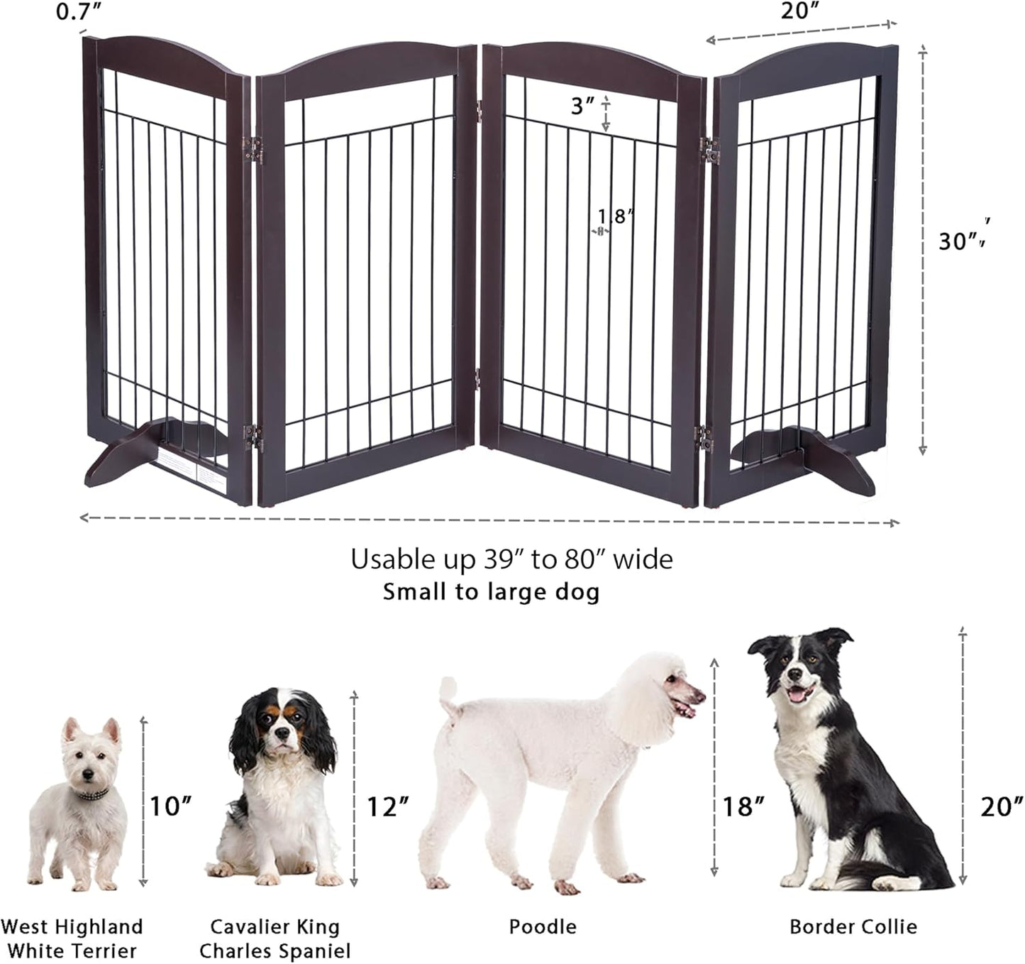 Spirich Freestanding Wire Pet Gate for Dogs, 30 inches Tall Dog Gate for The Houes, Doorway, Stairs, Pet Puppy Safety Fence,Set of Support Feet Included (Espresso, 4 Panels) ASIN: B07T8Z8NKL