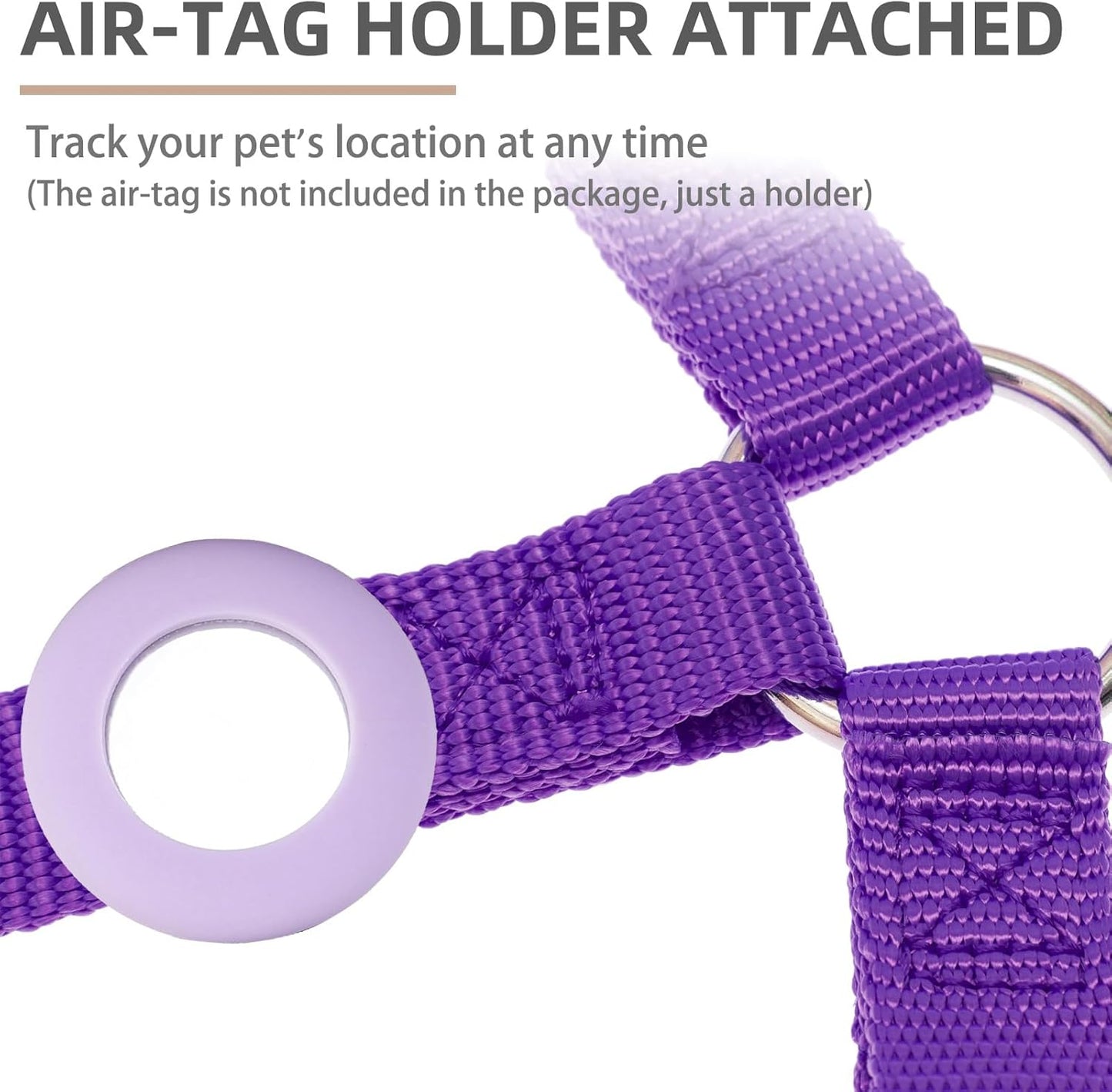 PUPTECK No Pull Dog Harness Soft Adjustable Basic Nylon Step in Puppy Vest Outdoor Walking with ID Tag and A-ir Tag Case, Purple, L