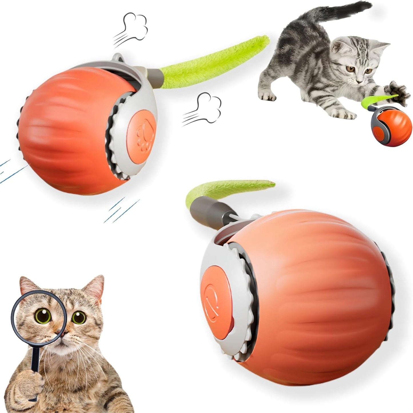 Upgraded ‘Racing Tail 5.0 ’Indoor Cat Interactive Toy: Sensor Cat Teasing Ball, Pet Electronic Chasing and Exercise Toy, Specially Designed for Bored Cats, Two Modes & One-Click Switching (2 pcs)