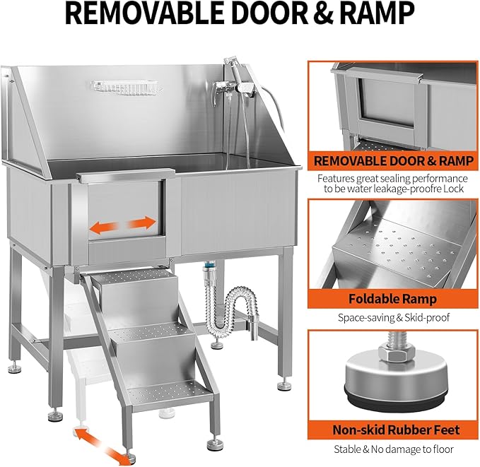 38 Inch Dog Bathing Station for Large Dogs, Stainless Steel Dog Pet Washing Station, Professional Dog Grooming Tub, Pet Wash Bath Station,Left Door