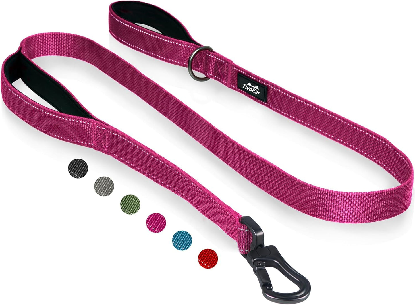 TwoEar 6FT 1IN Strong Rose Dog Leash with 2 Padded Handles, Traffic Handle Extra Control, Comfortable Soft Dual Handle, Auto Lock Hook, Reflective Walking Lead for Small Medium and Large Dogs