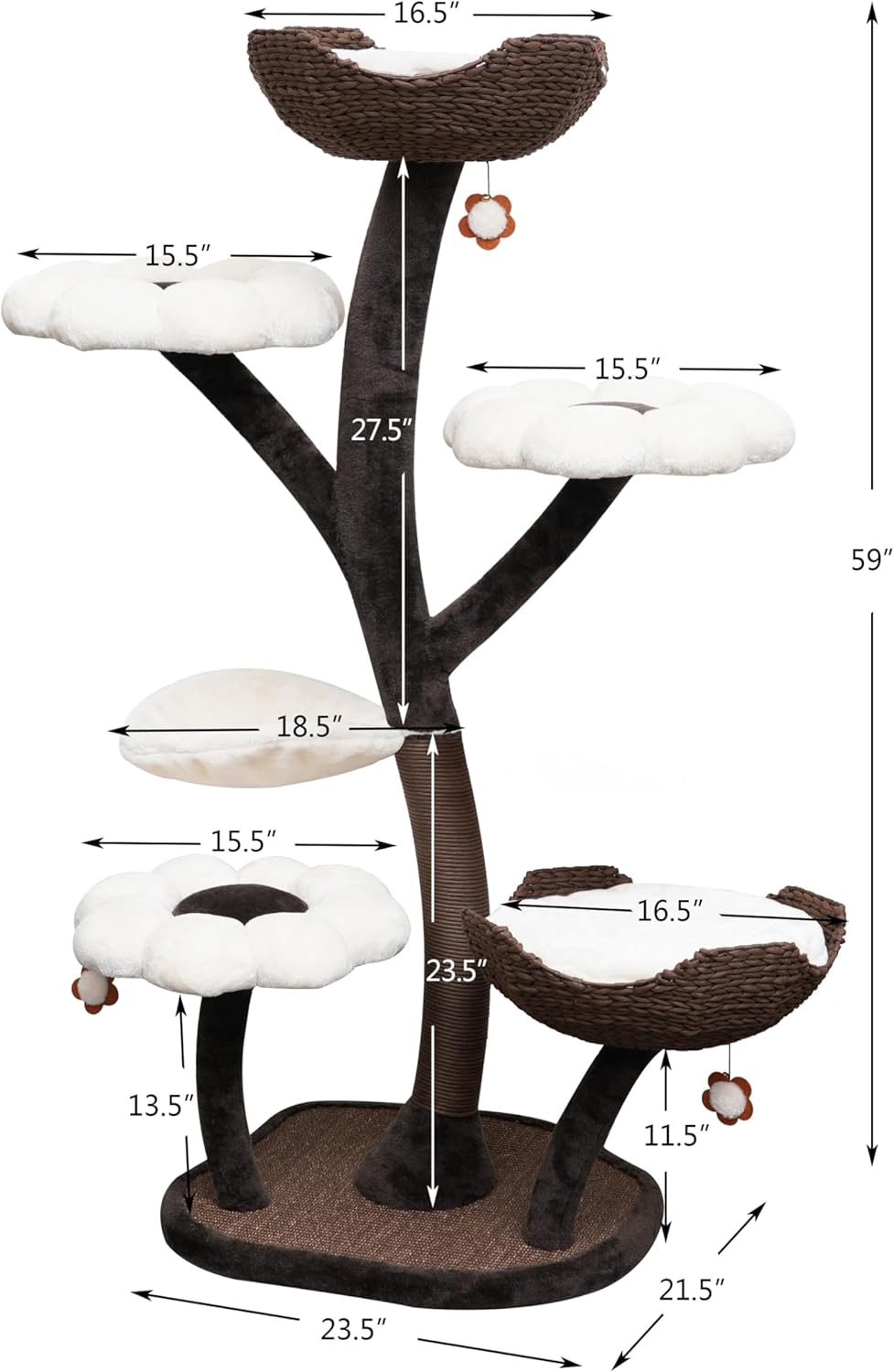 Catry Blossom 59" Flower Cat Tree with Replaceable Flower Perches and Scratching Posts, Handwoven Baskets with Washable Beds, Durable Iron Frame for Large & Multi-Cat Homes