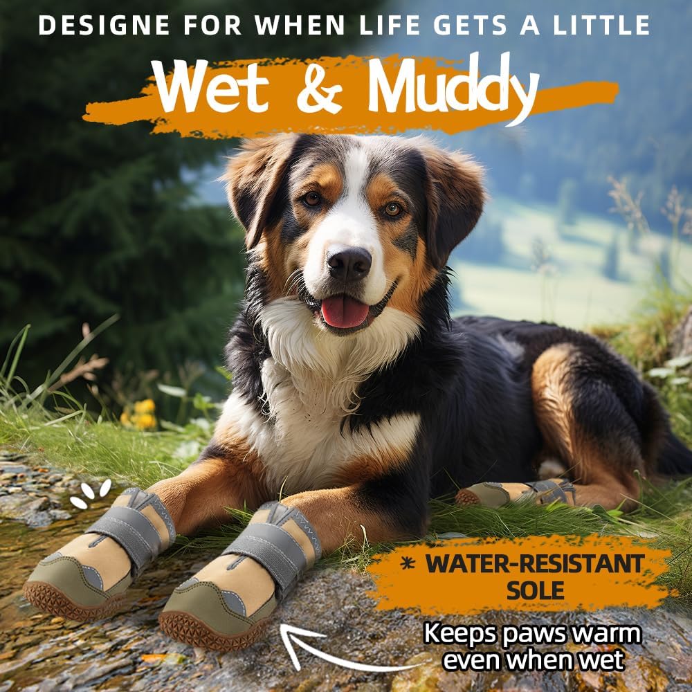 Dog Shoes for Large Dogs, Medium Dog Boots & Paw Protectors for Hardwood Floors, Outdoor Dog Booties for Hot Pavement Winter Snow Hiking, Waterproof Dog Shoes with Reflective Strips Size 7