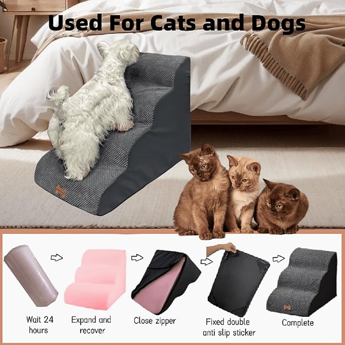 5-Step Dog Stairs for 30 Inch High Beds & 20-30 Inch Couch Bed, Non-Slip Balanced Indoor Pet Ramp Stairs for Small Old Large Dogs Cats to Get on Bed 30D