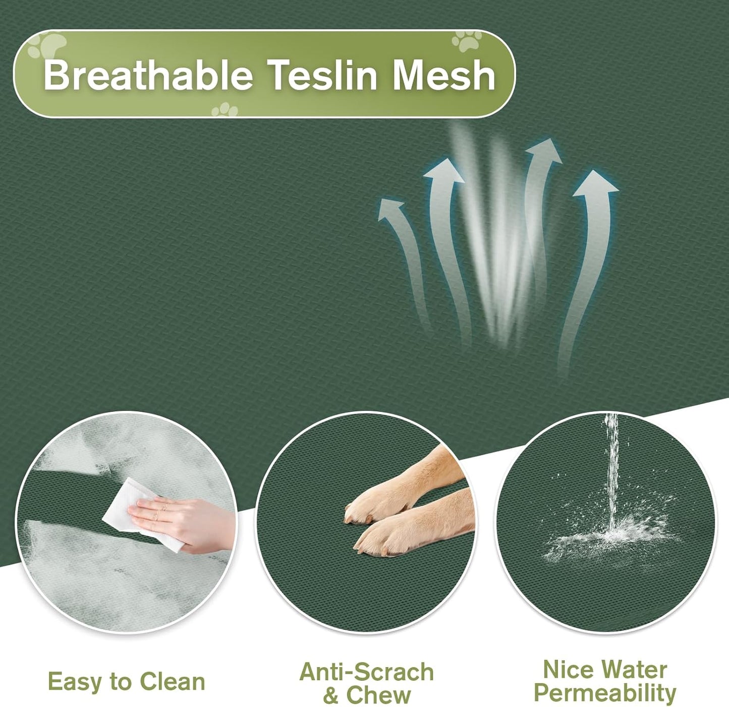 Elevated Dog Bed 42 Inch - Breathable Raised Pet Bed for Large Dogs, Waterproof Dog Cot Bed Easy to Assemble, Durable Portable Pet Cot with Non-Slip Feet, Green