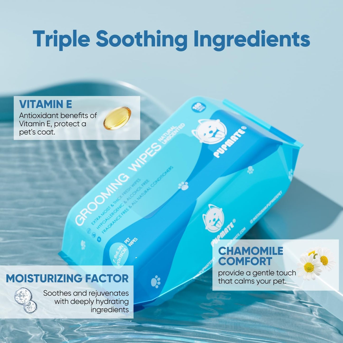 All Natural Pet Grooming Wipes, 100 Fresh Counts, Extra Moist & Thick, Natural Wipes for Dogs & Cats, Puppies & Kittens (Pack of 3)