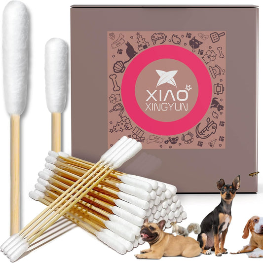 300 PCS 6 Inch Long Cotton Swabs in Box - Professional Large Cotton Swabs with Bamboo Handle - Double Sided Dog Ear Swabs - Specially Designed Big Cotton Swabs for Dog Ear, Cleaning Solution