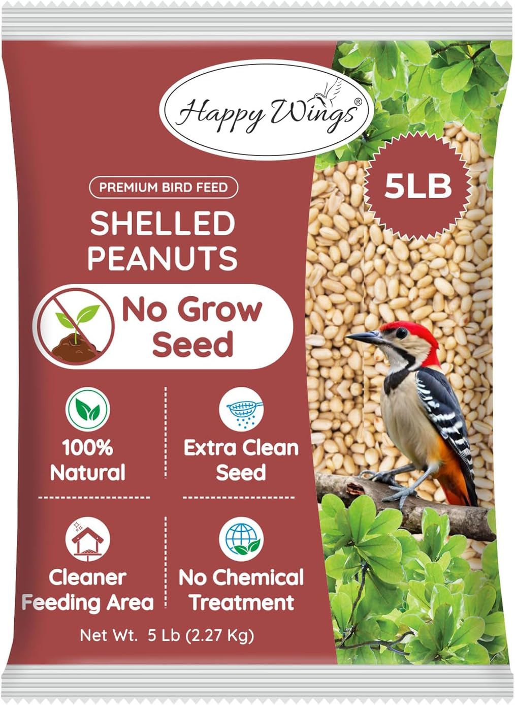 Shelled Peanuts Seeds Wild Bird Food - 5 Pounds I No Grow Seed I Bird Seed for Wild Birds