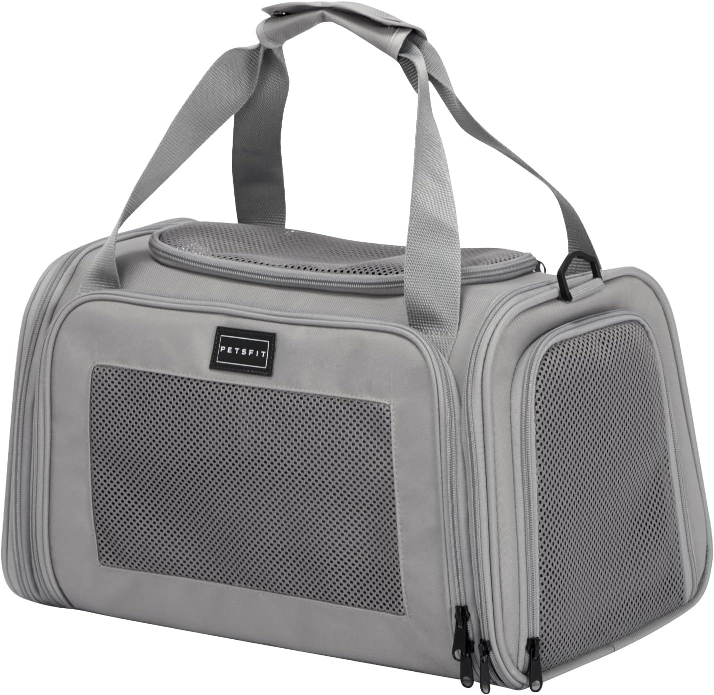 PETSFIT Cat Carrier Airline Approved, Soft Carrier for Small and Medium Cats Under 12 Lbs, Soft Cat Travel Bag, Kitten Carrier with Extendable Mat, Grey