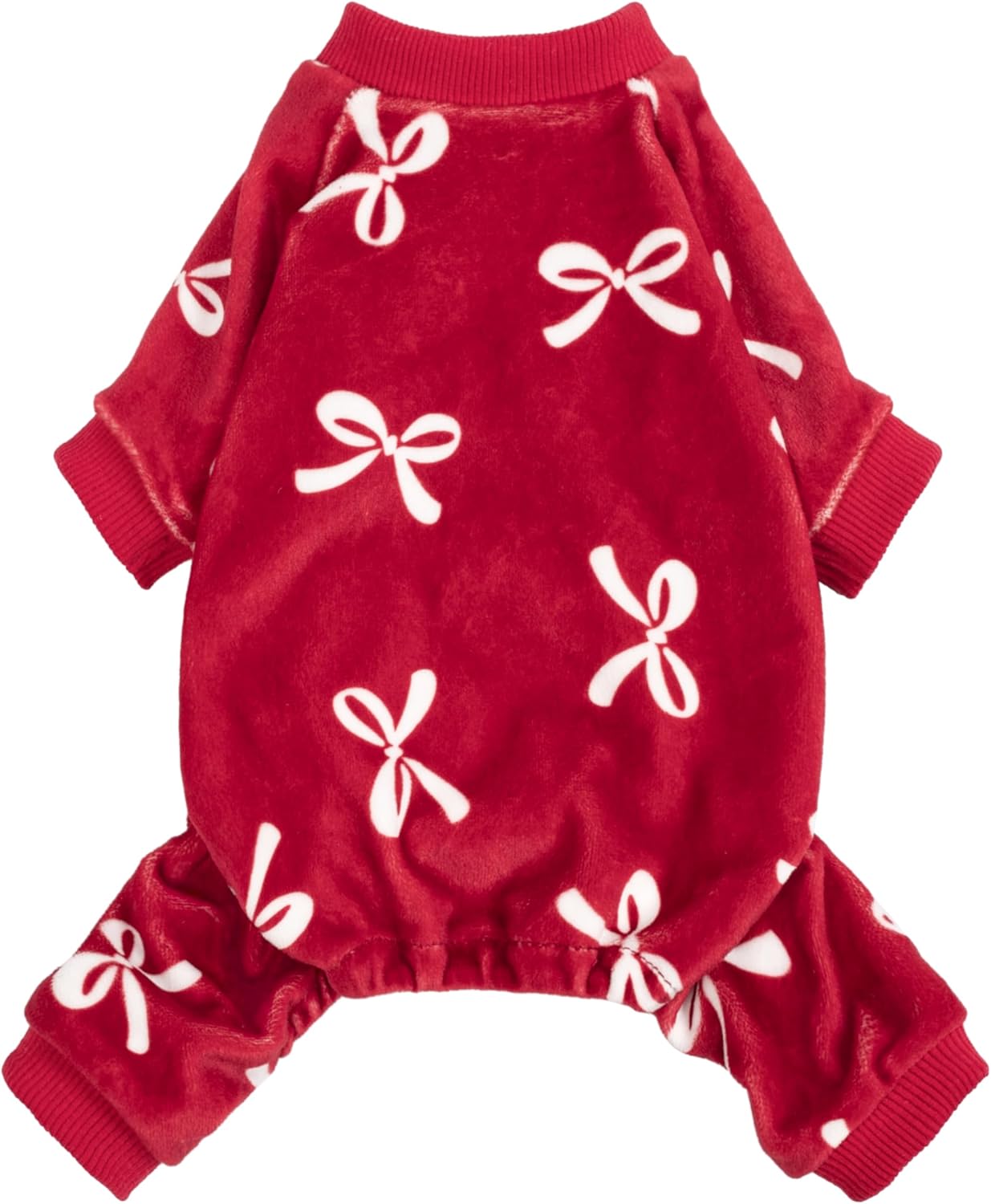Fitwarm Bowknot Dog Pajamas, Warm Clothes for Small Dogs Girl, Fleece Pet Onesie with Feet, Burgundy Red, White, XL