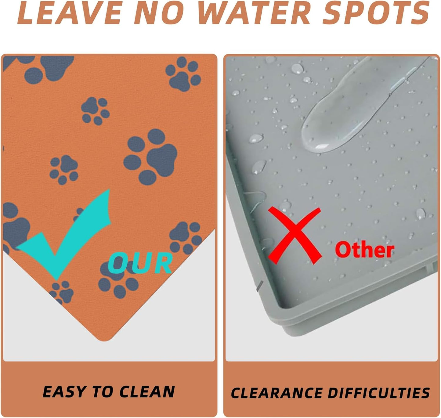 18"×30" Dog Food Mat-Absorbent Dog Mat for Food and Water, No Stains Quick Dry Cat Dog Food Bowl Mat Non Skid Dog Feeding Mat with Footprints for Messy Drinkers Orange