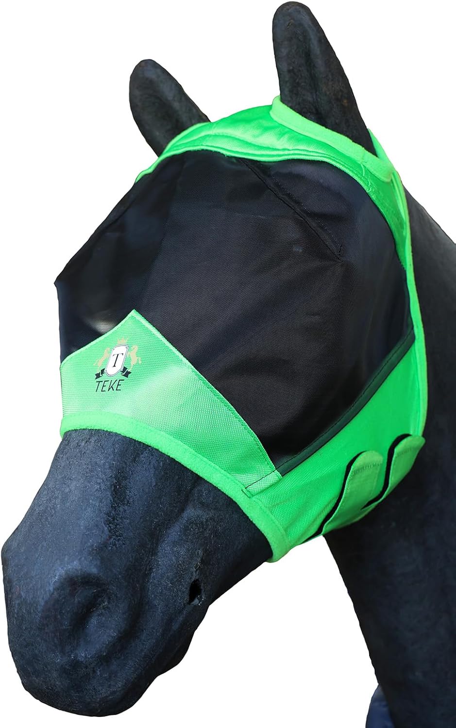 T TEKE Fine Mesh Horse Fly Mask w/No Ears, UV Blocking 3D Eye Visor with Extra Fleece Cushioned Forehead, Protection from Insect Pests