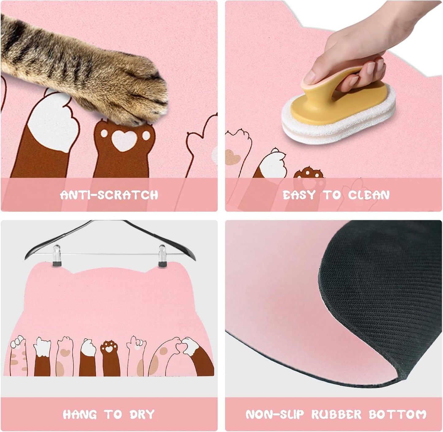 Cat Food Mats for Floor, Cat Water Bowl Mats Pet Feeding Absorbent Mat Cat Placemats for Food and Water Pink 23.6 * 13.7 inch