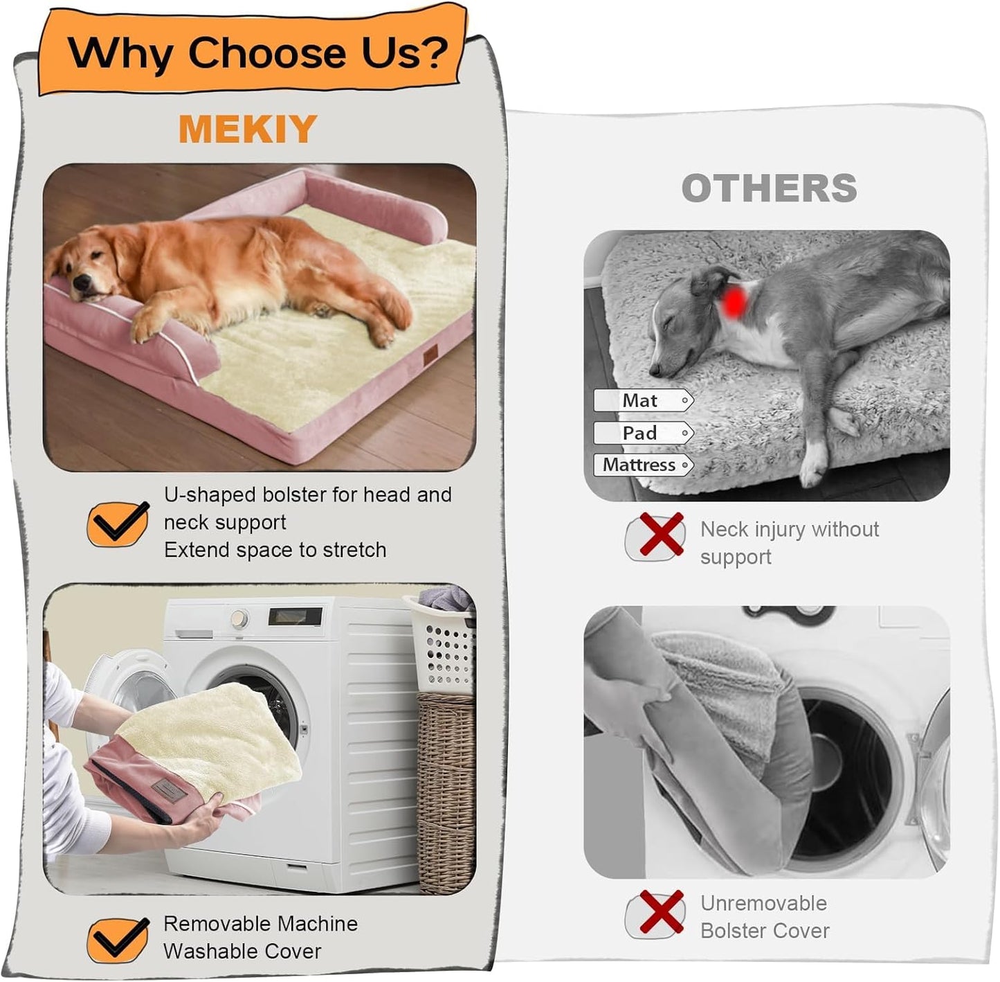 Extra Large Dog Bed-Orthopedic Waterproof XL Dog Bed for XLarge Extra Big Dogs - Foam Couch Sofa Washable with Removable Cover-Pink