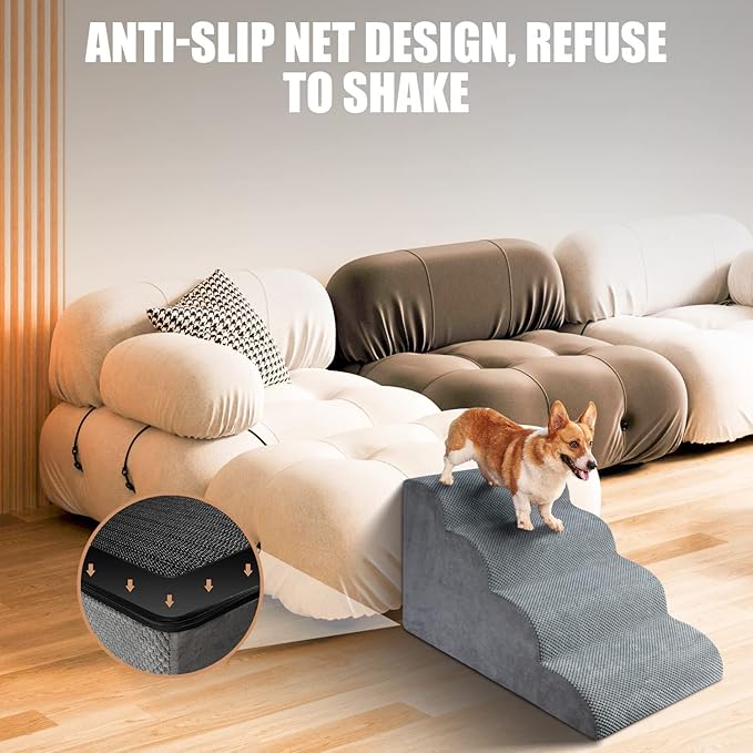 Chic Threads Dog Stairs for High Beds, 4-Step Dog Steps for Couch, Pet Stairs for Small Dogs and Cats, Non-Slip, Stable Indoor Dog Steps for high Bed