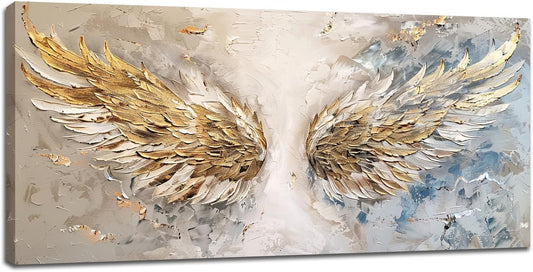 Large Angel Wings Wall Art Golden Abstract Extra Canvas Living Room Pictures Framed Prints Aesthetic Oversize Wall Decor Big Painting Artwork for Bedroom Dining Office Home 60"x30"