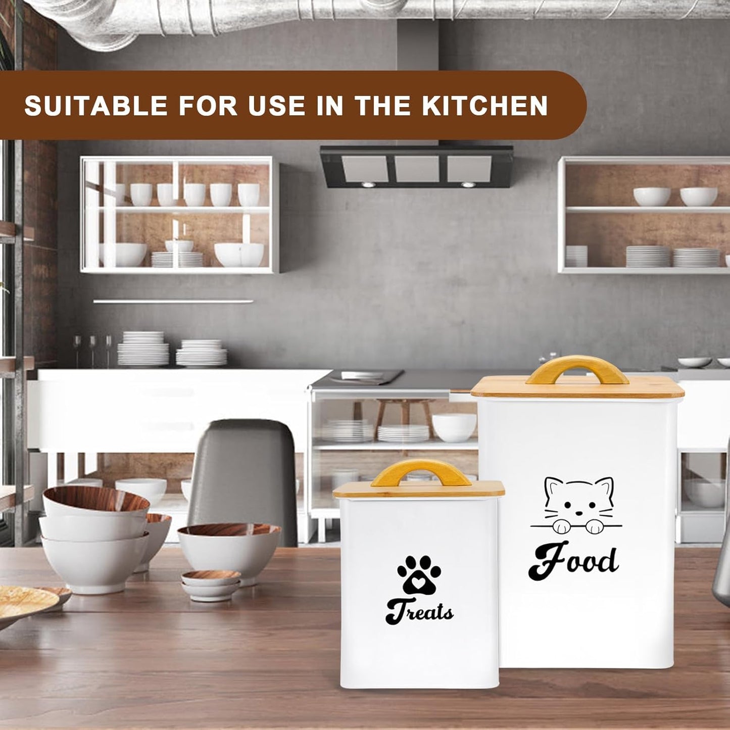 Cat Food Storage Container with Scoop, 2PCS Cat Food Storage Container with Lids Airtight, Cat Treat Jars for Kitchen Counter-7+3Lbs, Cat Cookie Jar for Storage, White