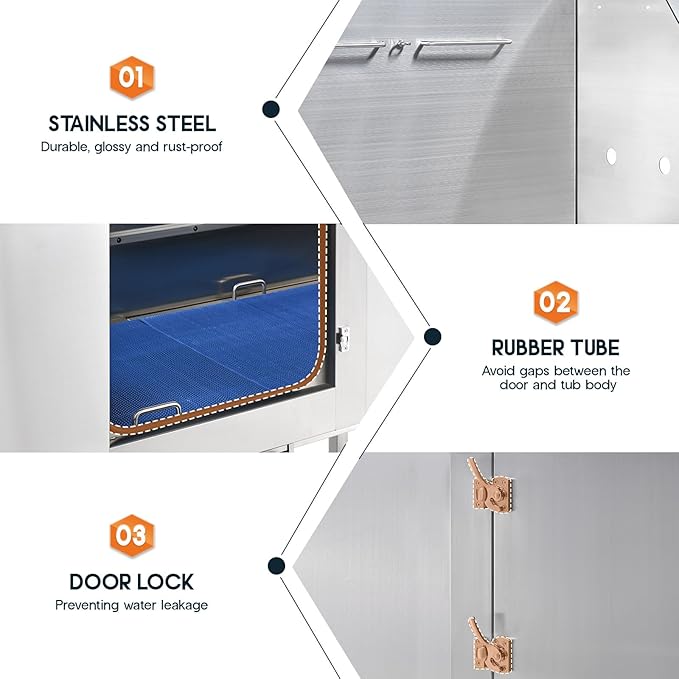 Albott 60 Inch Stainless Steel Dog Washing Station with Anti-Slip Steps, Sprayer, Faucet, Soap Box, Tow Rope – Professional Pet Bathtub for Large Pets, Ideal for Home, Garage, and Grooming(Left)