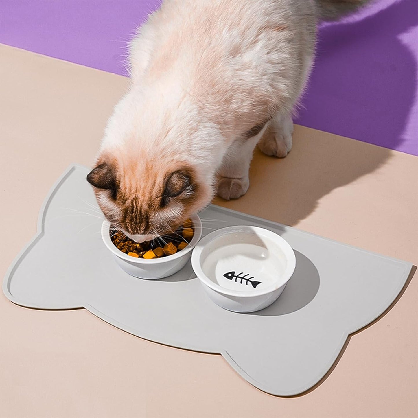 Cat Food Mat, Silicone Pet Feeding Mat for Floor Non-Slip Waterproof Dog Water Bowl Tray Cushion (20" x 12", Light Gray)
