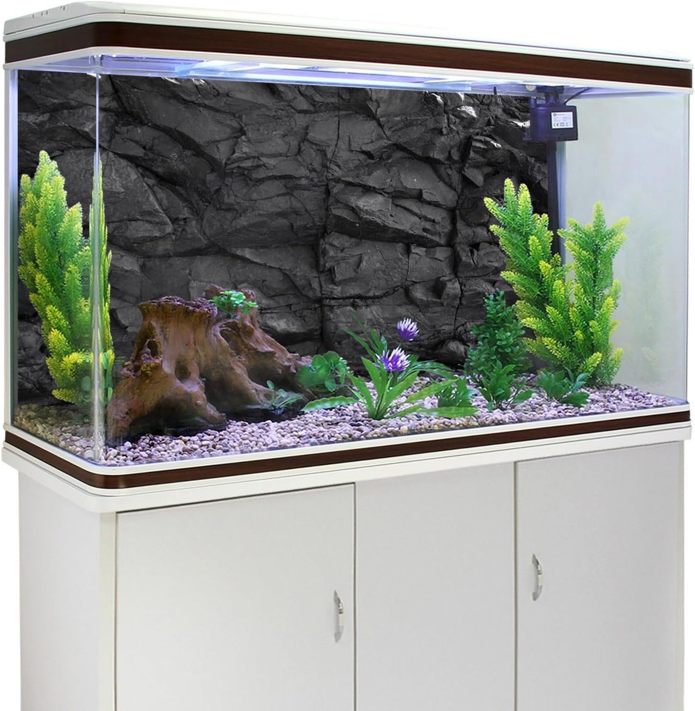 AWERT 72x24 inches Stone Aquarium Background Black Rock Fish Tank Background Rocky Terrarium Background Vinyl