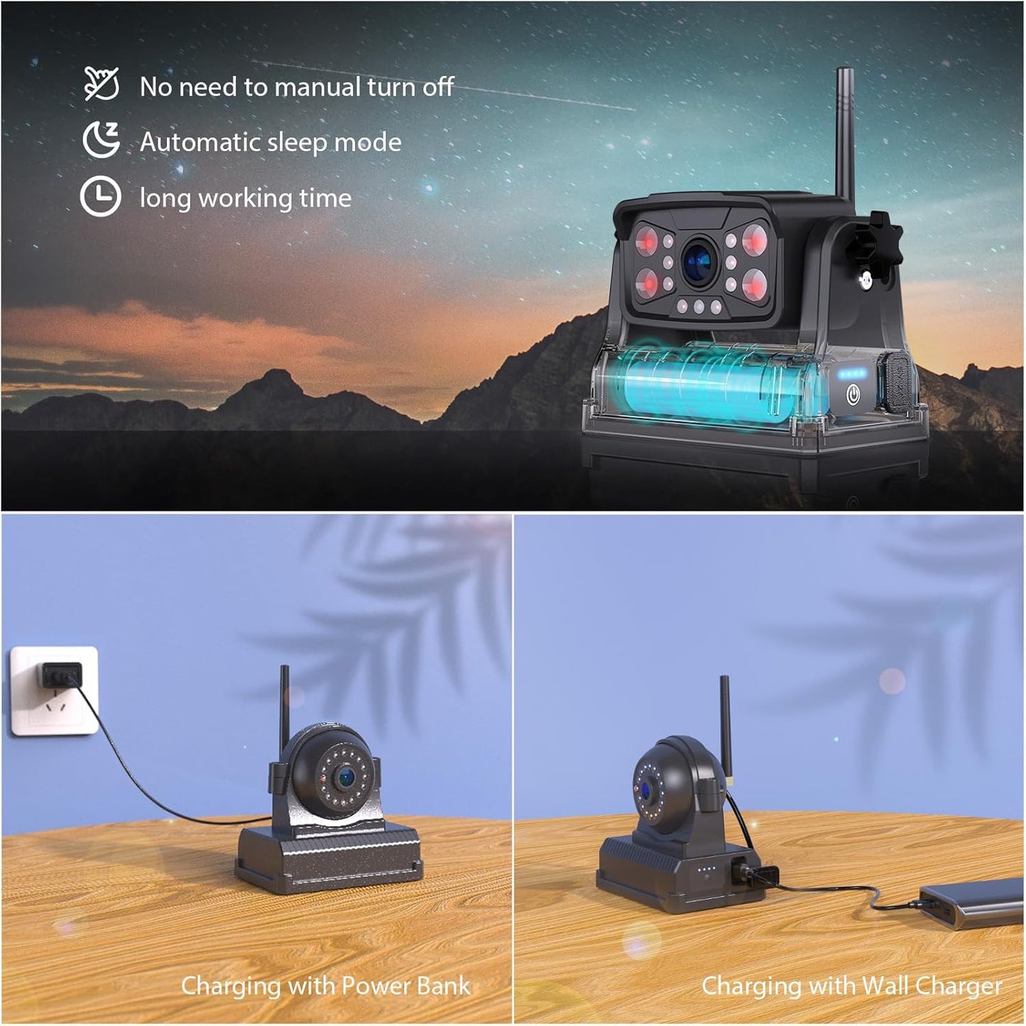 Magnetic RV Wireless Backup Camera, HD 1080P 10" Loop Recording Monitor, 2-Rear View 2-Side View Cameras Wireless System for RV Trailer Trucks, Built-in 9600mAh Battery, Night Vision- ZEROXCLUB BC104