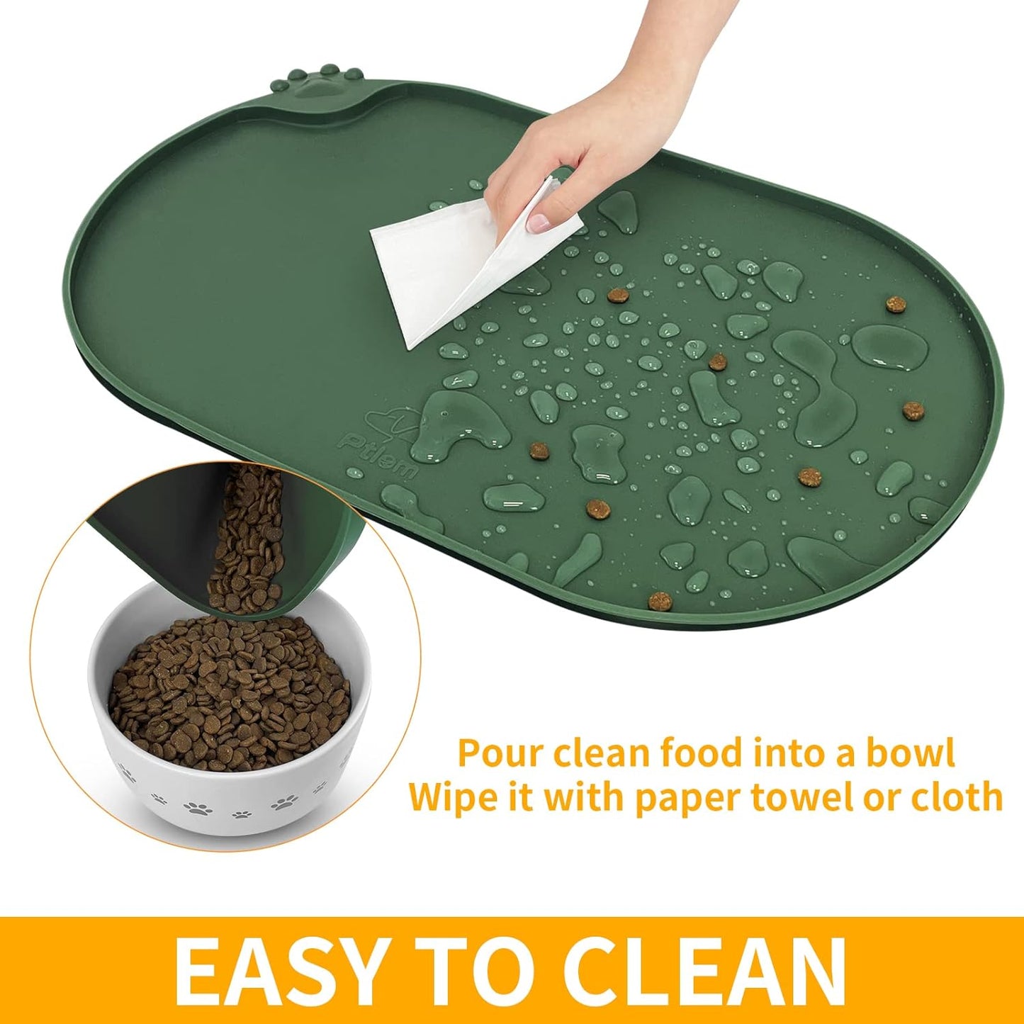 KPWACD Pet Placemat for Dog and Cat, Waterproof Silicone Dogs Feeding Bowl Mat Prevent Food and Water Overflow, High-Lips Puppy Dish Mats Suitable for Small Medium Big Pets, Hunter Green, 24" * 16"