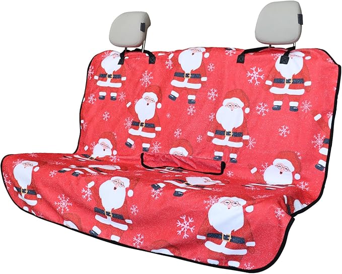 Back Seat Cover for Car Trucks Van SUV,Waterproof Rear Bench Towel Seat Covers for Dogs and Kids,Automotive Backseat Protector (Santa Claus)