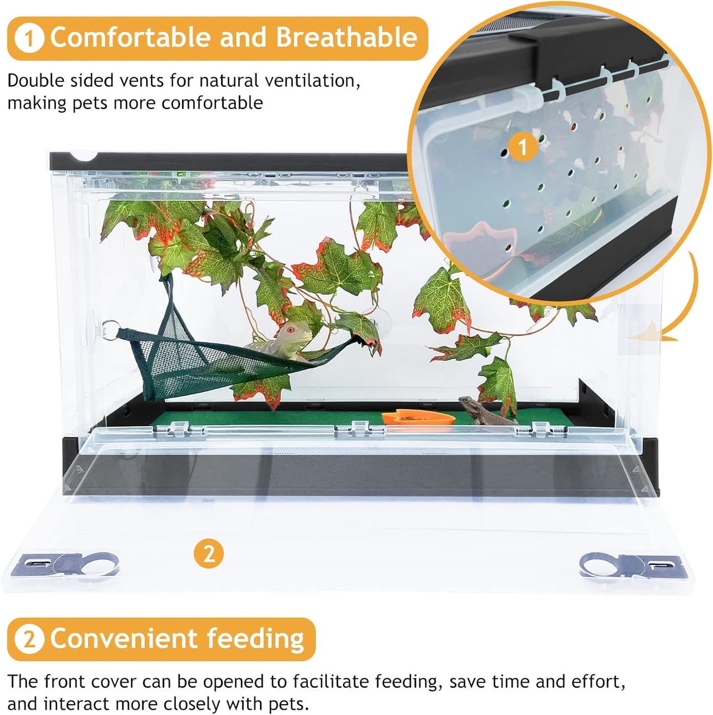 Travel Portable Foldable Terrarium Kits for Reptiles -Heat-Resistant Material, Easy to Move with Wheels, Includes Plant, Feeding Bowl, and Carpet for Snakes, Lizards, Tortoises, and Leopard