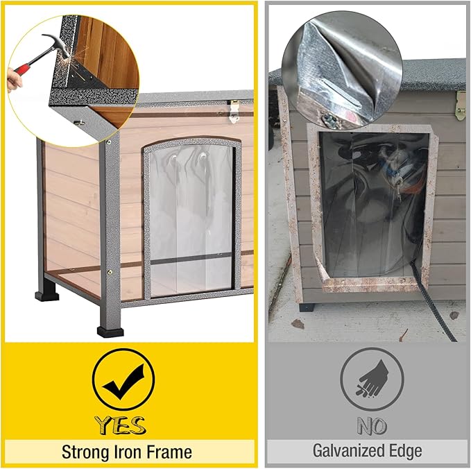 Aivituvin Dog House Outdoor & Indoor Unique All-Around Iron Frame Dog Kennel for Winter with Raised Feet Weatherproof for Small & Medium & Large Dogs