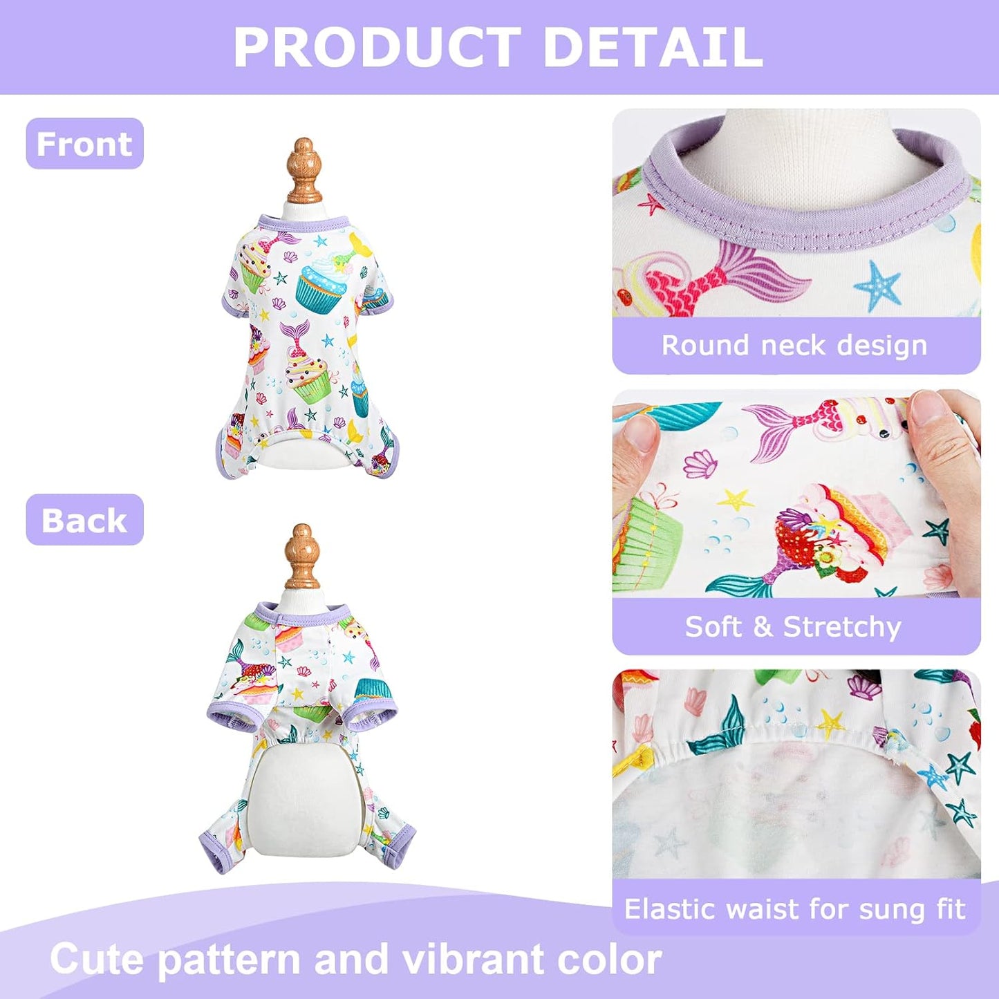 Dog Pajamas Summer Fall Dog Clothes for Small Dogs Girl Boy Soft Stretchy Medium Size Pajamas Cute Cake Puppy Pjs Onesies Pet Jumpsuit Apparel, Cake Purple, XXL