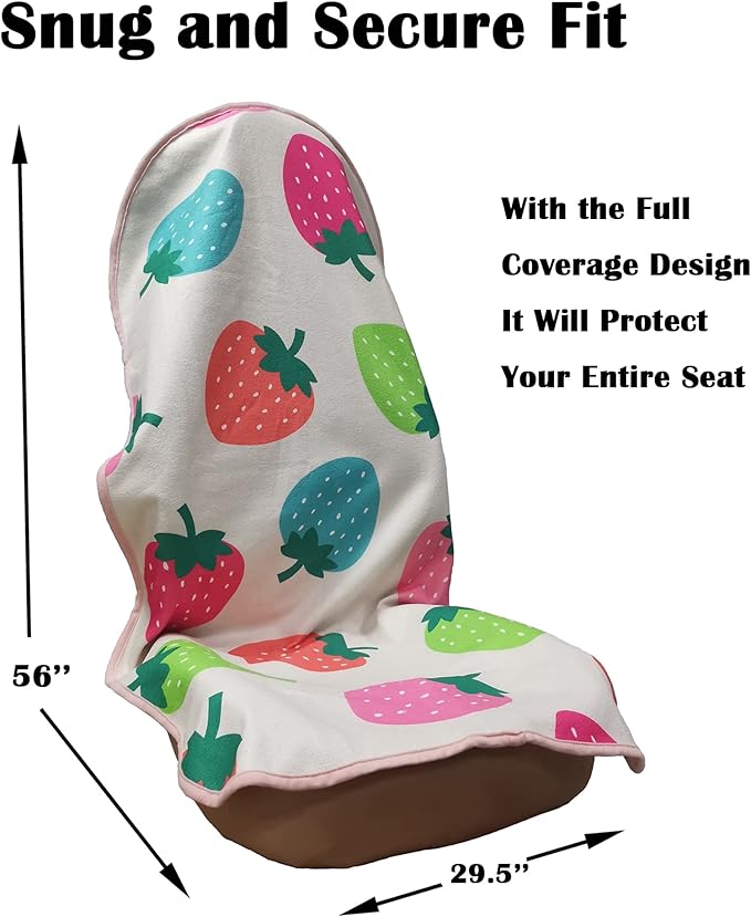 Car Seat Cover Protector Front Seats,for Gym Workout,Running,Swimming,Beach and Hiking,Waterproof Sweat Towel Bucket Seat Covers for Cars SUV Trucks (Strawberry, 1Pcs)