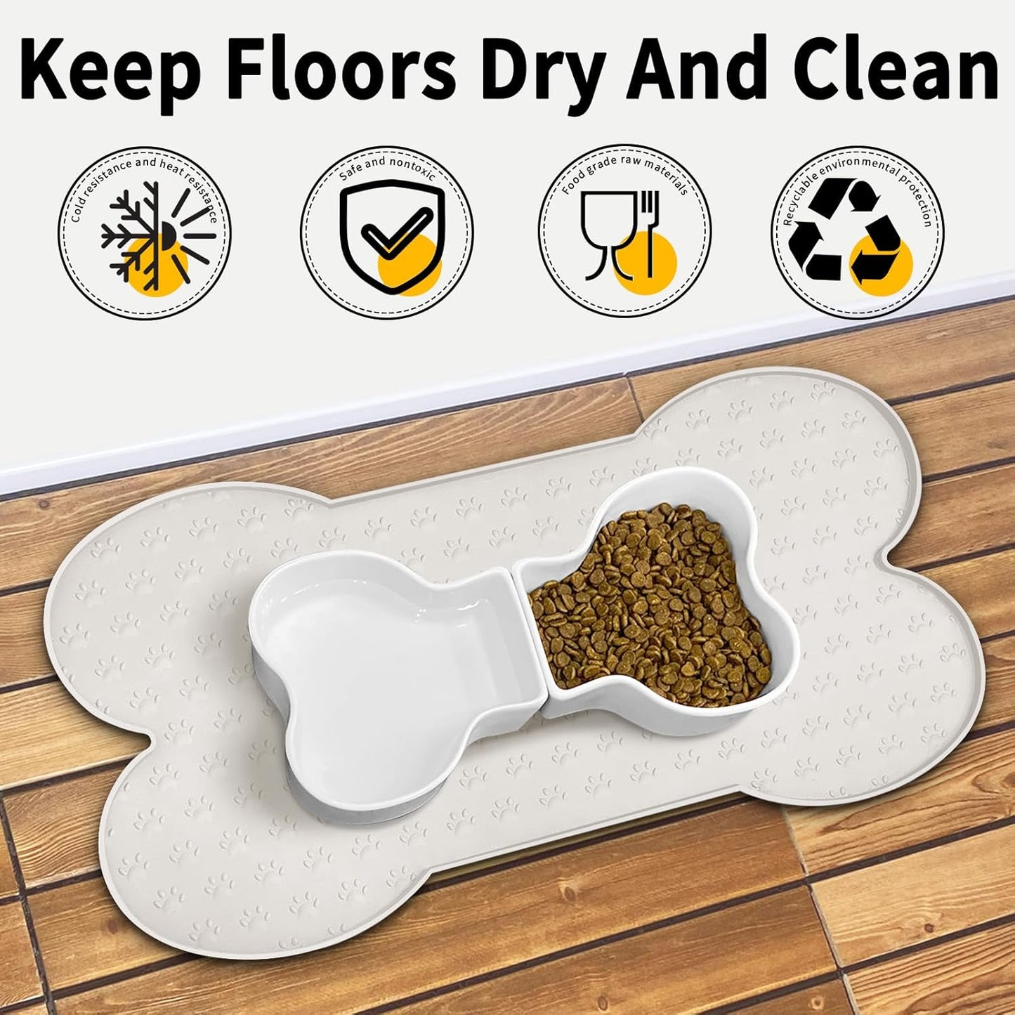 Dog Food Mat Anti-Slip Silicone Dog Bowl Mat Thicker Pet Placemat Waterproof Cat Feeder Pad with Raised Edge Puppy Kitten Feeding Mats Suitable Small Medium-Sized Dogs Cats Eating Tray