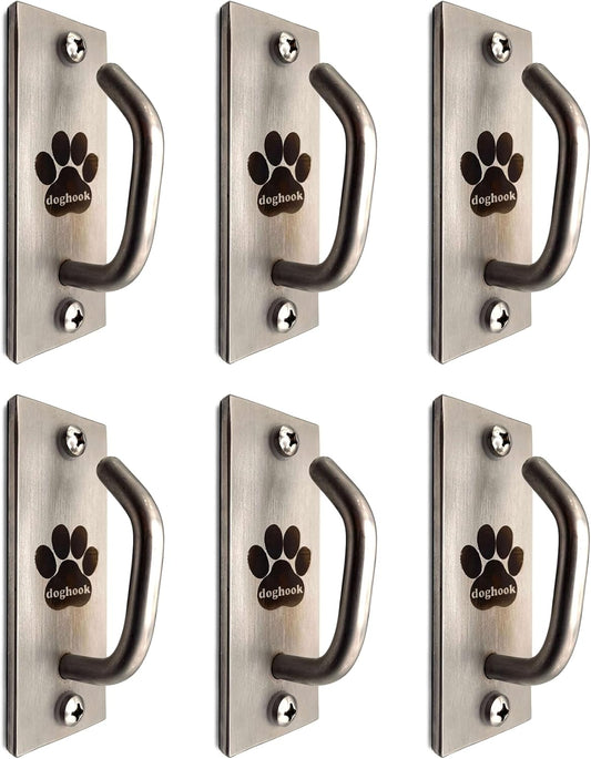 Canine Hitch- Secure Dog Leash Parking Mounted Indoor – Outdoor Wall Hook - Tie Out Stainless Steel Practical Lead Management for Home & Business, Standard Size 6 Pack