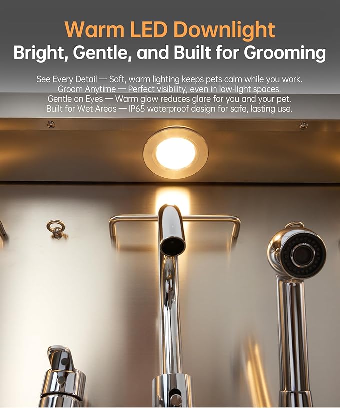 polimo Dog Washing Station, LED Professional Stainless Steel Dog Bathing Station 38", Dog Grooming Tub for Large, Medium & Small Dog - with Window, Ramp, Drawer, Floor Grate & Faucet (Left RAMP, 38")