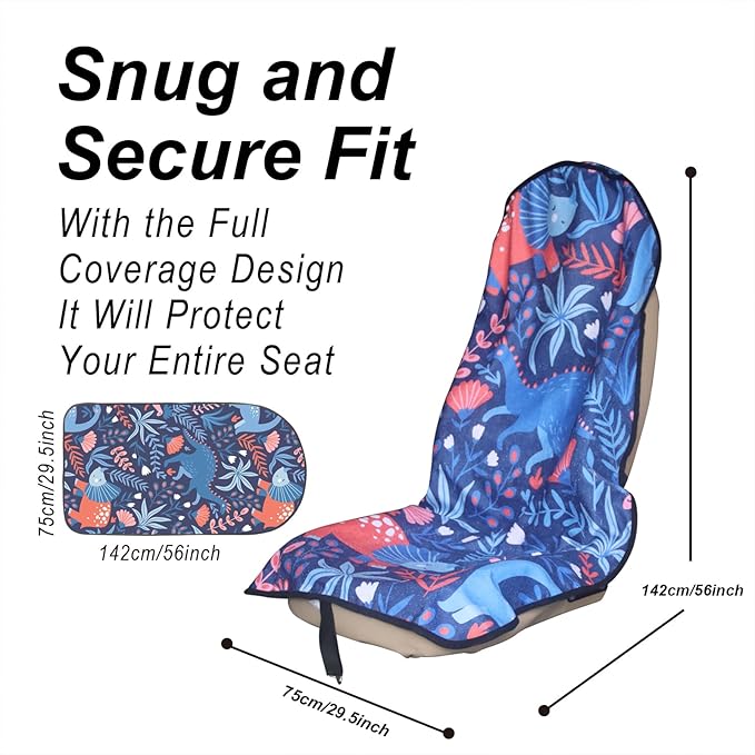 Car Seat Cover Protector Front Seats,for Gym Workout,Running,Swimming,Beach and Hiking,Waterproof Sweat Towel Bucket Seat Covers for Cars SUV Trucks (Dinosaur, 1Pcs)