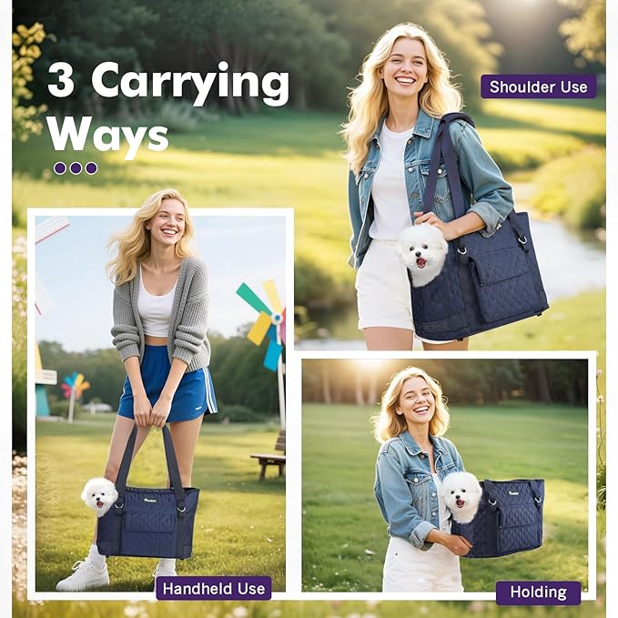 Pawaboo Dog Purse Carrier for Small Dogs with Pocket, Lightweight Dogs and Puppies Tote Bag Carrier, Dog Carriers Soft Sided for Puppy Cat Rabbit, Shopping Travel Puppy Carriers Under 11 LBS,Navy Blue