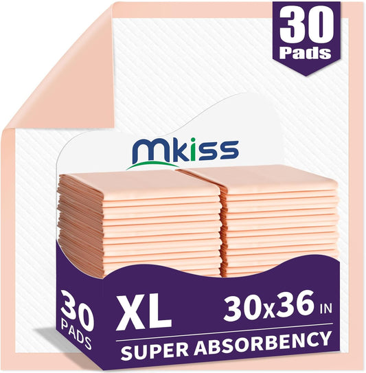 MKISS Bed Pads Disposable 30" x 36" [30 Count] Heavy Duty Absorbent Adults Incontinence Underpad, XL Chuck Pads Leakproof, Extra Large Puppy Training Pee Pad, Waterproof Baby Changing Pad